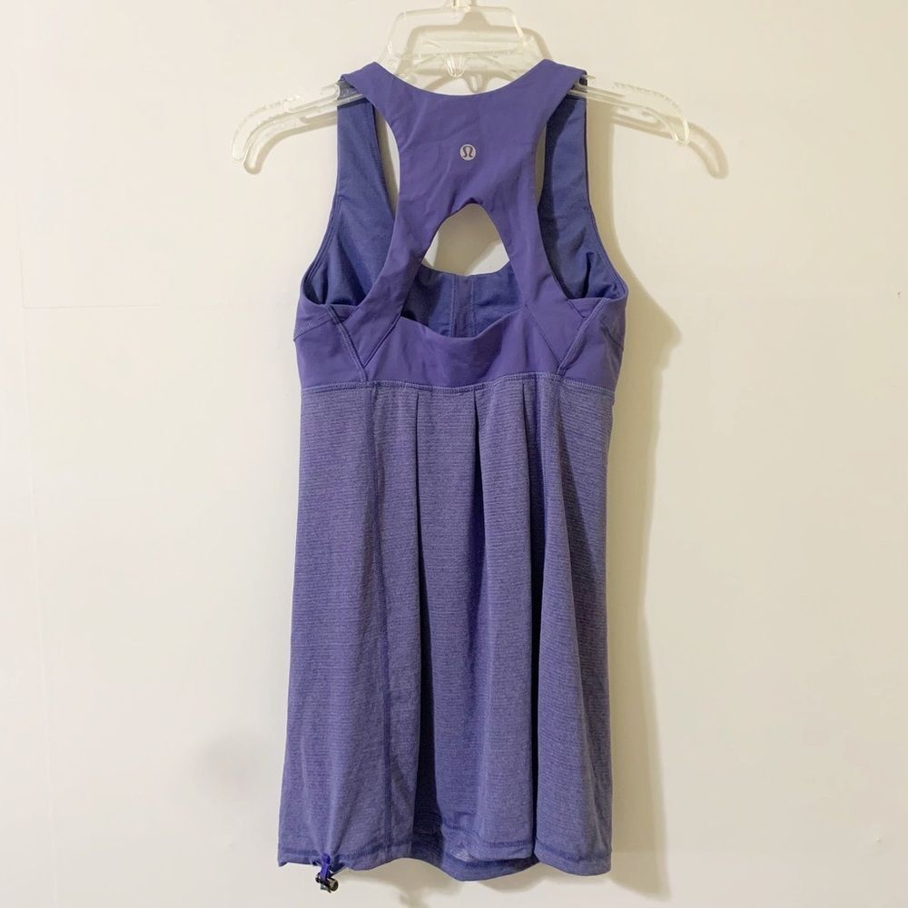 Lululemon Size 4 Shelf Bra Cinched Waist Cut Out Back Purple Workout Tank - Picture 2 of 3